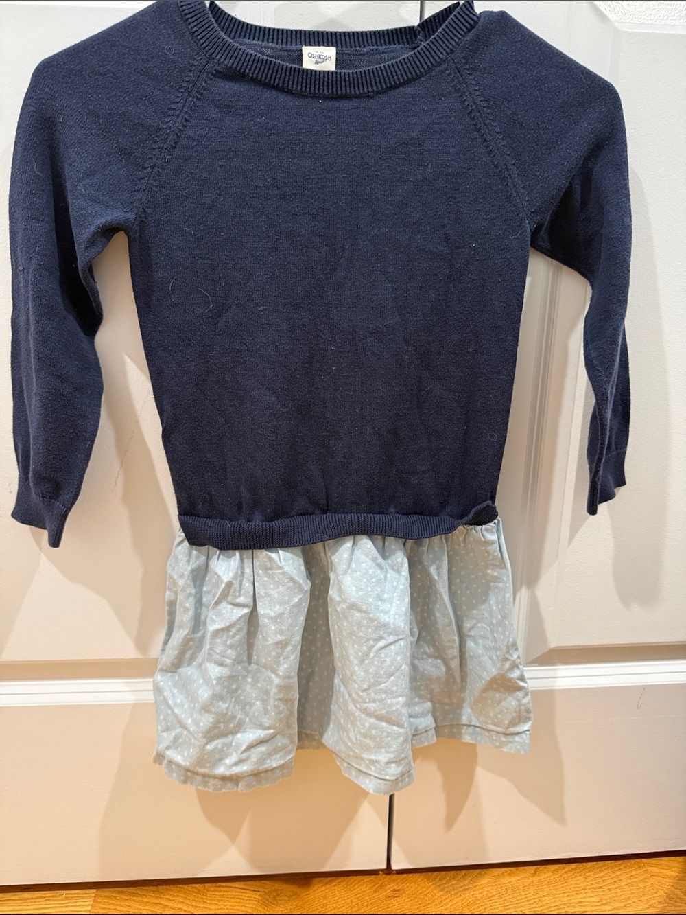 OshKosh B'gosh Navy Sweater Top with Light Blue Polka-Dot Skirt